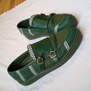 Marc Nolan Kyler Green Monk Flap Woven Shoe